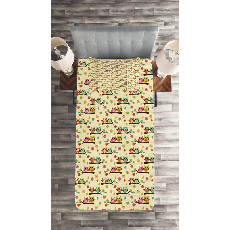 Owl Polyester Coverlet, Twin Bedspread + 1 Sham