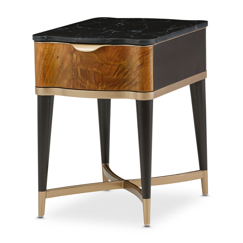 Malibu Crest Marble End Table, Black Top/Crotch Mahogany Base