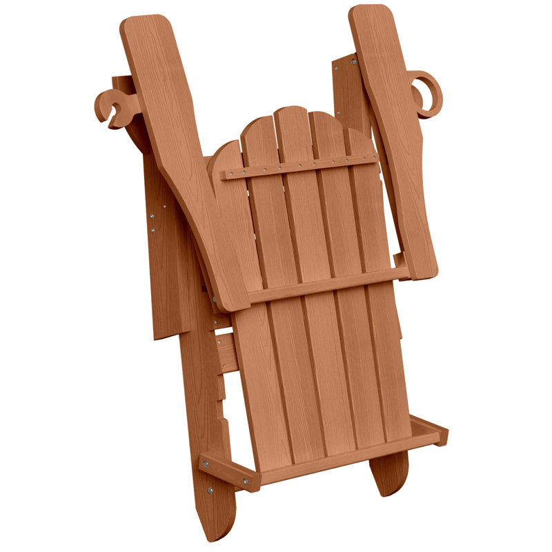 Dauji Oversize Adirondack Chair Weather-Resistant Foldable Patio Chair Wood Texture Fire Pit Chair With Cup Holder, Teak