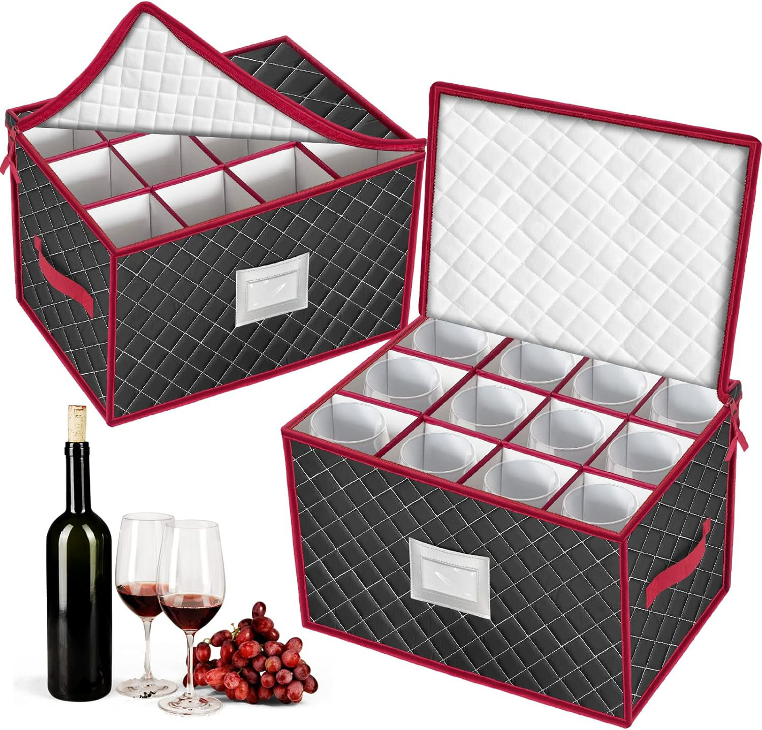 Passetas Stemware Storage Cases With Dividers Holds 24 Wine Glass