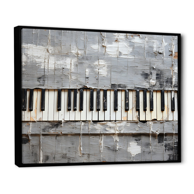 Minimalisme, touches de piano grises et blanches - musique, art mural de piano pour le salon, Cadre flottant noir