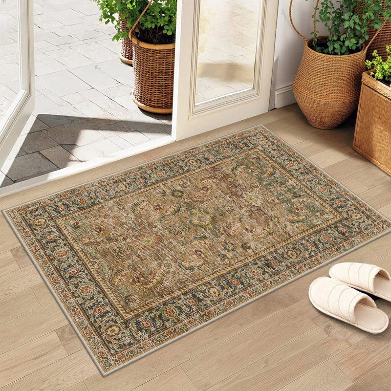 Kitty Machine Washable Taupe/Black Area Rug with Non-Slip Backing, Rectangle 2' x 3'