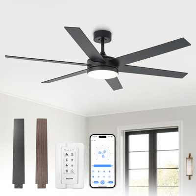 Grand ventilateur de plafond moderne intelligent de 60 po avec lumières DEL 3CCT à intensité variable, moteur CC réversible à 6 vitesses, minuterie, télécommande et contrôle d'apps