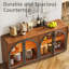 Buffet 68 po avec 4 portes en verre arquées, pour la cuisine, la salle à manger, l'armoire à café avec lumière DEL et noyer-4004106-12901895