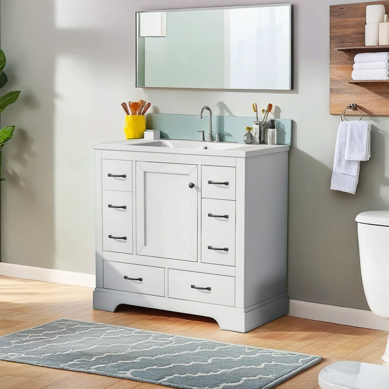 Nevzeta 36'' Single Bathroom Vanity with Ceramic Top, White