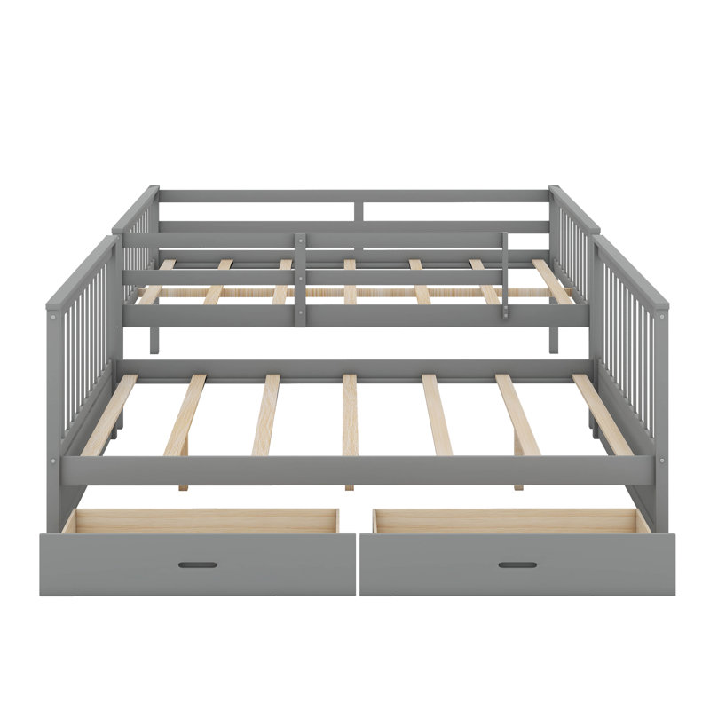Bunk Bed With Ladder And Storage Drawers, Grey, Full Over Full