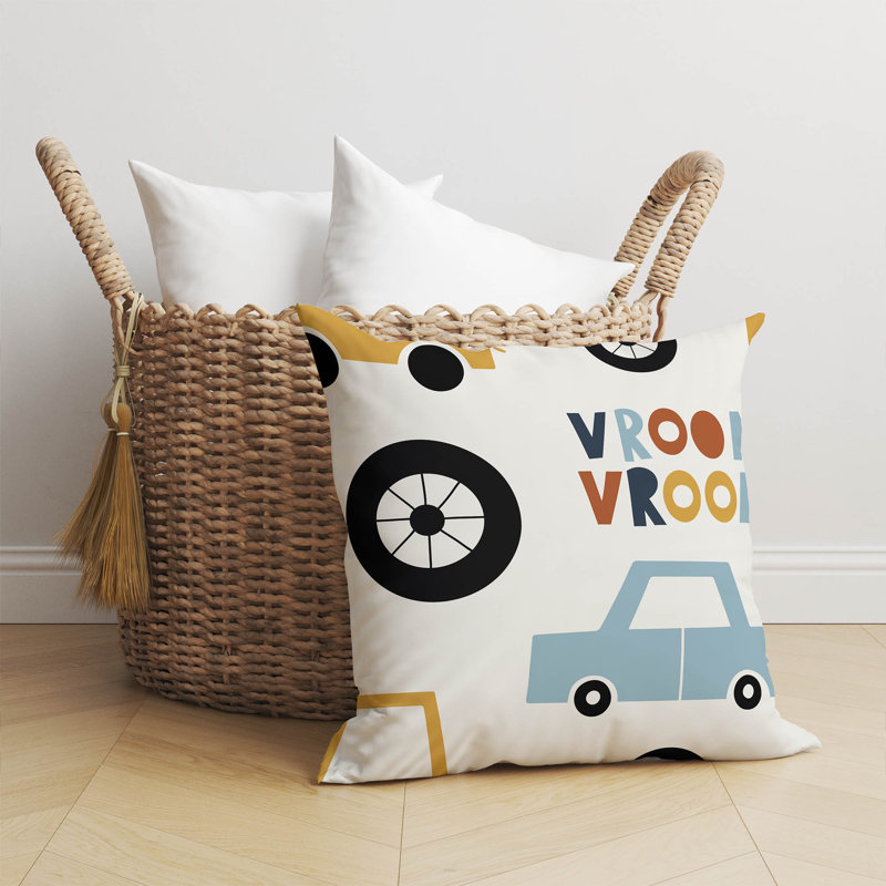 Coussin Vroom, H 20 po x l 20 po, Ivoire / or / orange