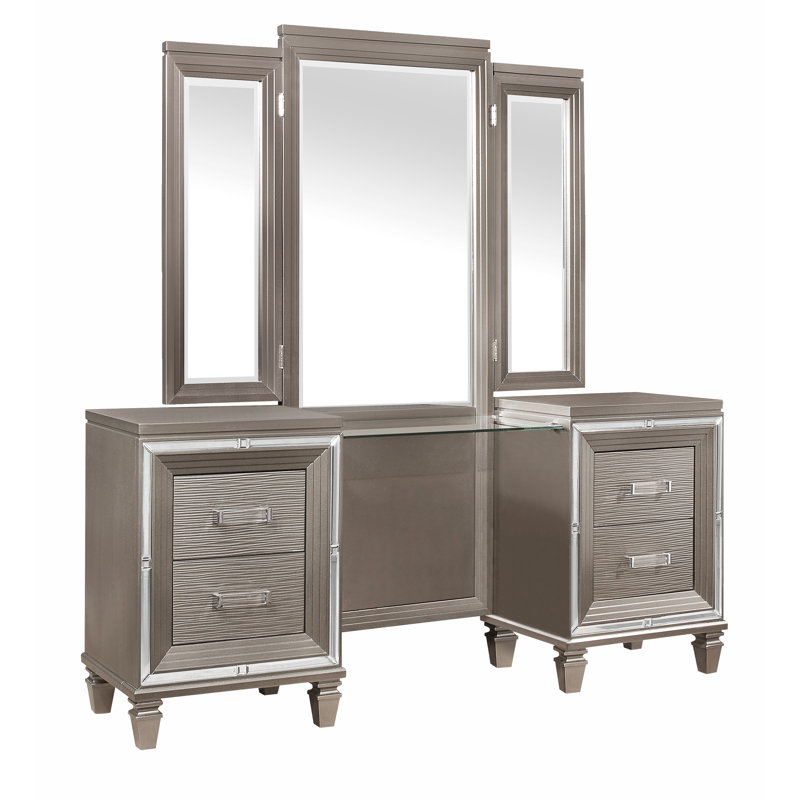 Coiffeuse avec miroir Marilon, Gris argenté métallique