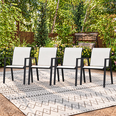 Ensemble de 4 chaises de salle à manger d'extérieur en polyester enduit de PVC avec structure en métal et dossier pour l'extérieur
