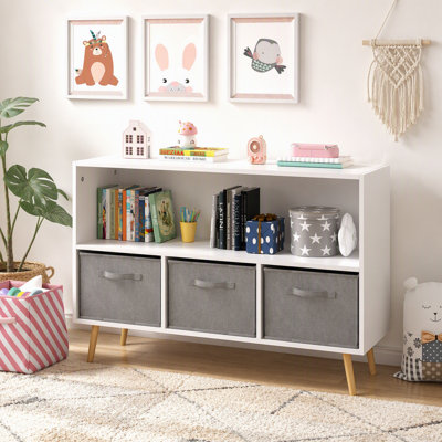 Bibliothèque pour enfants avec tiroirs en tissu pliables, présentoir à livres pour enfants, armoire de rangement pour jouets