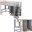 Lit mezzanine simple gris avec bureau et garde-robe. Bois massif robuste. Conception ludique pour. Pas de matelas ni de sommier tapissier. L 94,4 po x H 72 po. Bibliothèque, tiroirs et matériaux de construction.