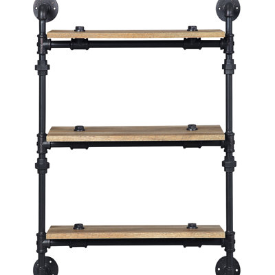 Rustic 3 Wall Shelf With Stable Frame In Oak Sandy Black 3-Shelf Mounted Rack And Finish
