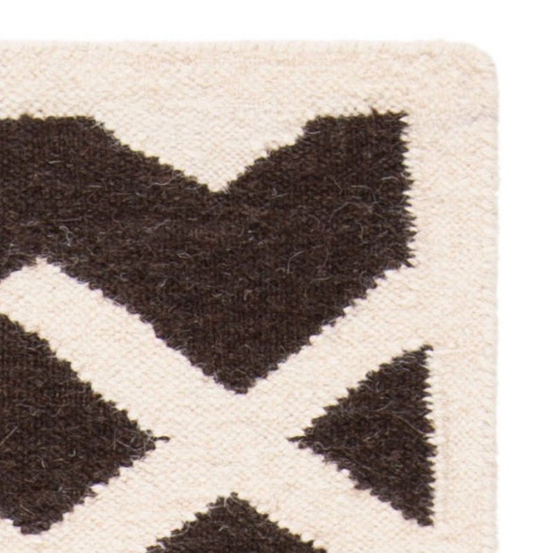 Fung Hand Woven Flat Weave Wool/Cotton Geometric Rug in Brown/Ivory, Runner 2'6" x 12'