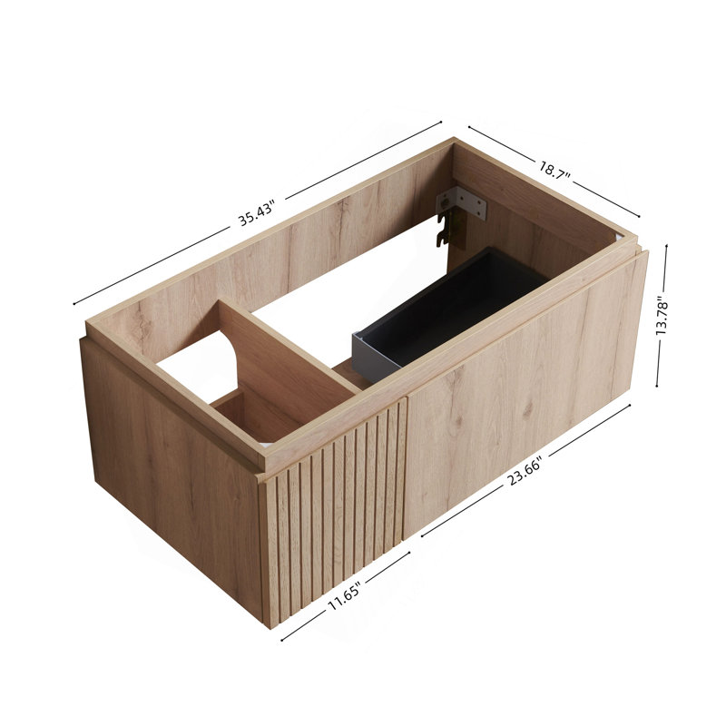 Armoire 36 po MURI en grain de bois de chêne blanc avec portes doubles et un tiroir, sans couvercle et évier, sans couvercle et évier