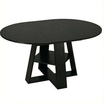 43.3in-59in Extendable Round Dining Table for 4-8,Modern Kitchen Oval Dining Table with Removable Leaves Space Saving,Wood Base with Storage Shelf for