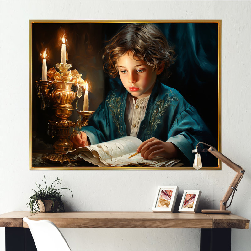 «Judaism Mitzvah Torah Moments», reproduction sur toile, H 34 po x l 44 po x P 1,5 po, Cadre flottant doré