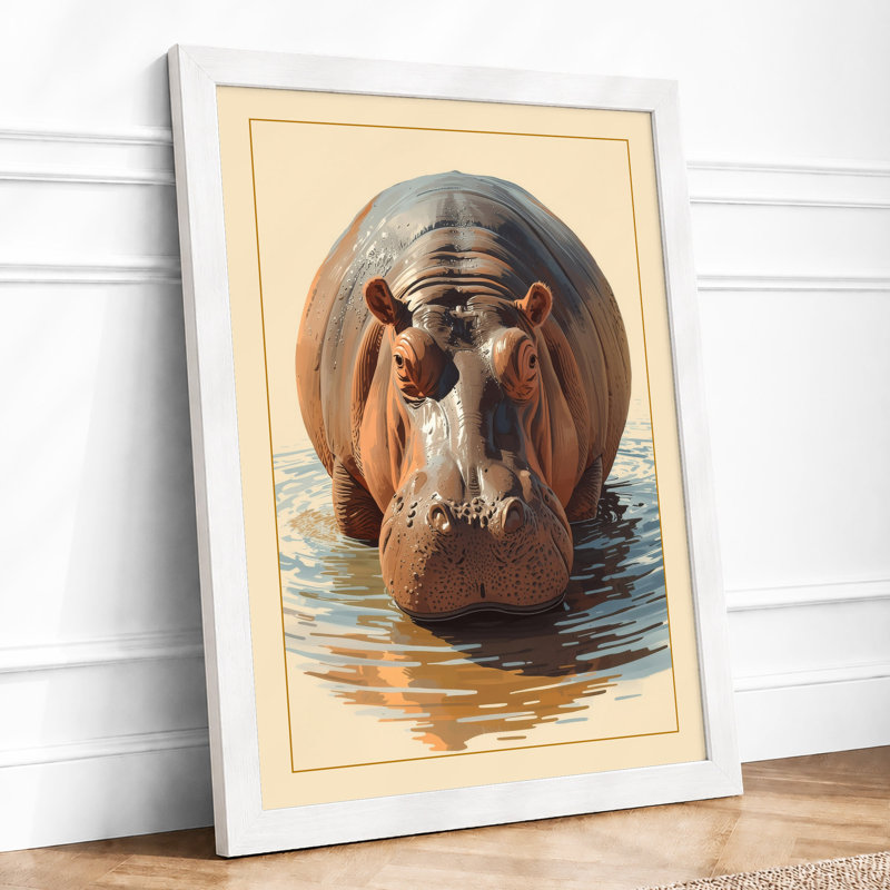Hippopotamus Rising Modern - Framed Print, A1 - 84.1 x 59.4 cm, White