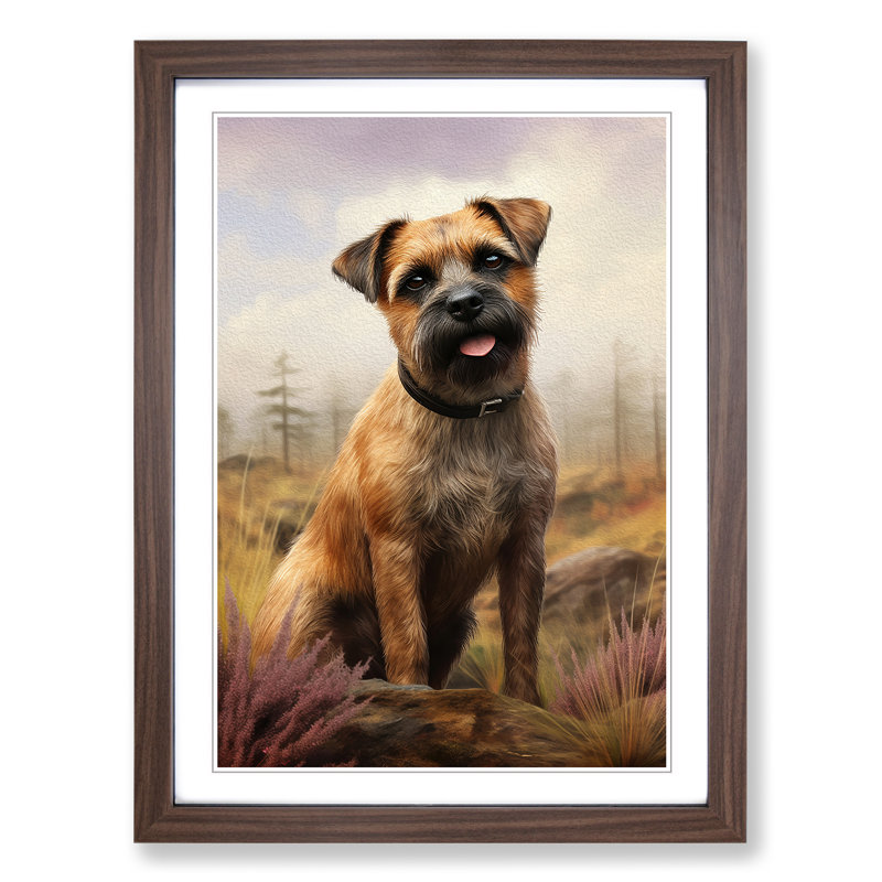 Border Terrier Digital Art - Framed Print, Walnut Framed, 64cm H x 46cm W x 2cm D