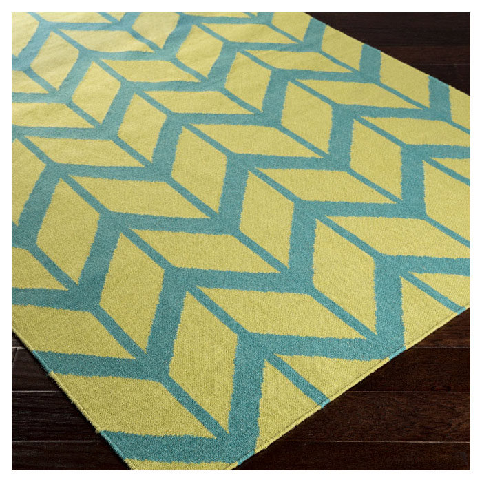 Tapis bleu sarcelle en laine tissé à la main Irizarry, Rectangle 8 pi x 11 pi
