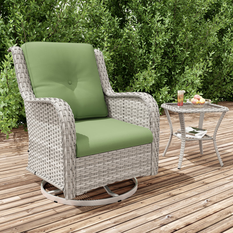 Behrend 2 - Person Wicker Patio Dining Set with Square Table , Cushions Included, Green