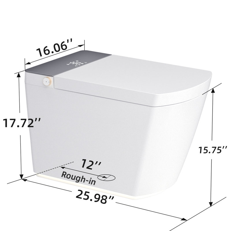 Toilette intelligente moderne intégrée avec couvercle à ouverture / fermeture automatique, siège chauffant à température, nettoyage instantané à l'eau chaude, chasse d'eau automatique, capteur de température au pied avec télécommande, affichage numérique à DEL, triple