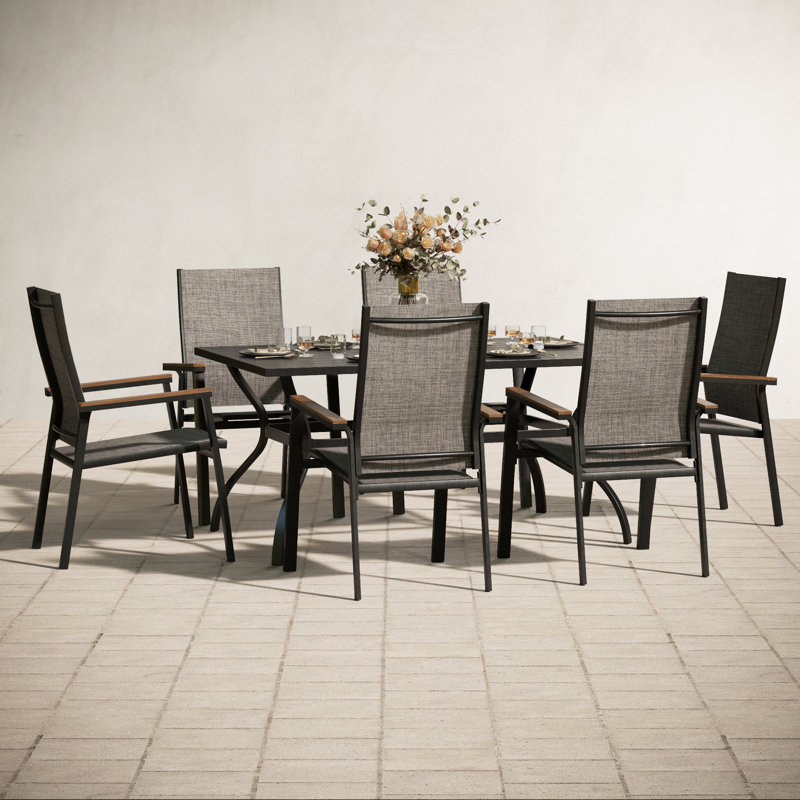 Jackie 6 - Person Patio Dining Set Umbrella Hole Included Rectangular Table, Grey