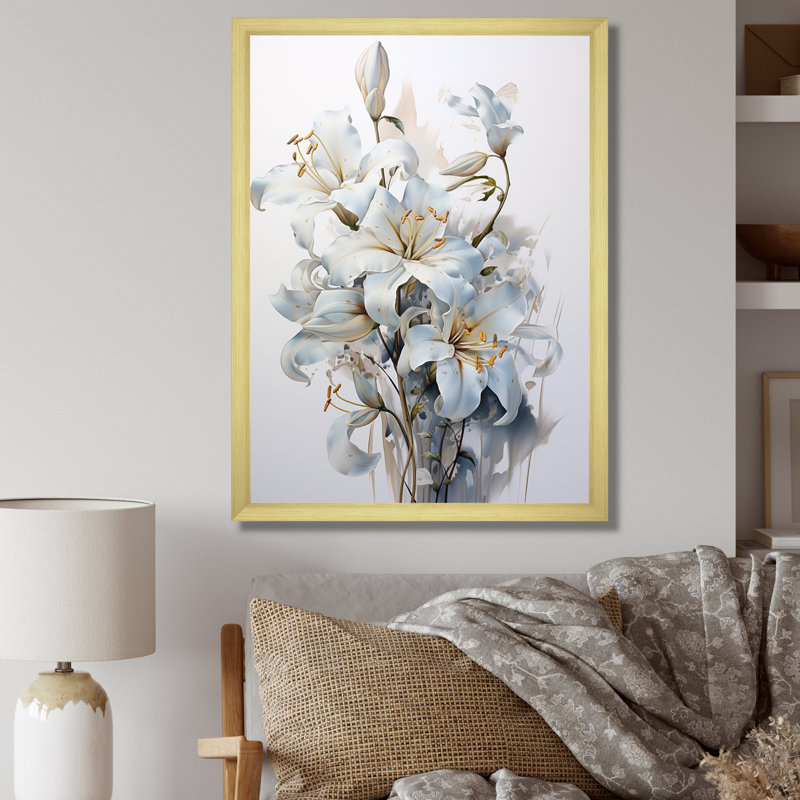 «White Lilies In Bloom Bloquet I» sur toile, H 44 po x l 34 po x P 1,5 po, Cadre doré simple