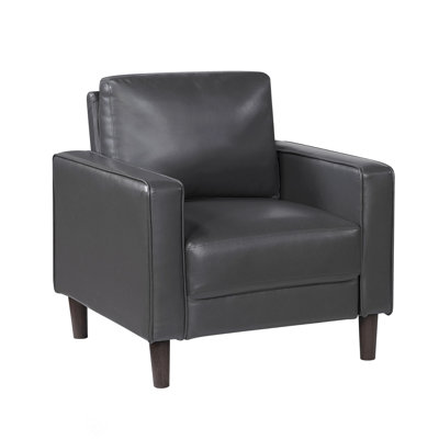 Dark Gray Faux Leather Upholstered Chair Comfortable Cushion Back Seat Solid Wood Living Room Furniture 1Pc