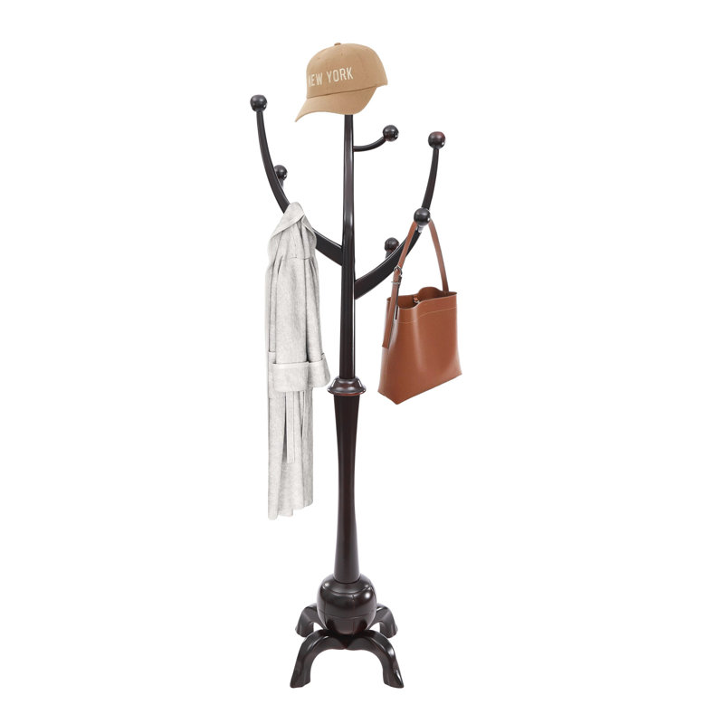 Freestanding Wooden Clothes Coat Rack, Black Red