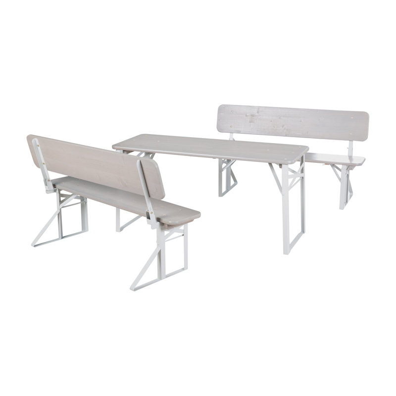 Outdoor Fsc Kids 3 Piece And Chair Set, Grey/Brown/Blue