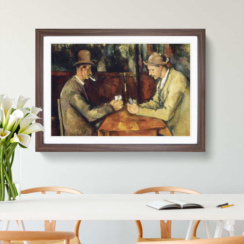 The Card Players Vol.3 by Paul Cezanne - Picture Frame Painting on MDF, Walnut Framed, 36cm H x 48cm W x 2cm D