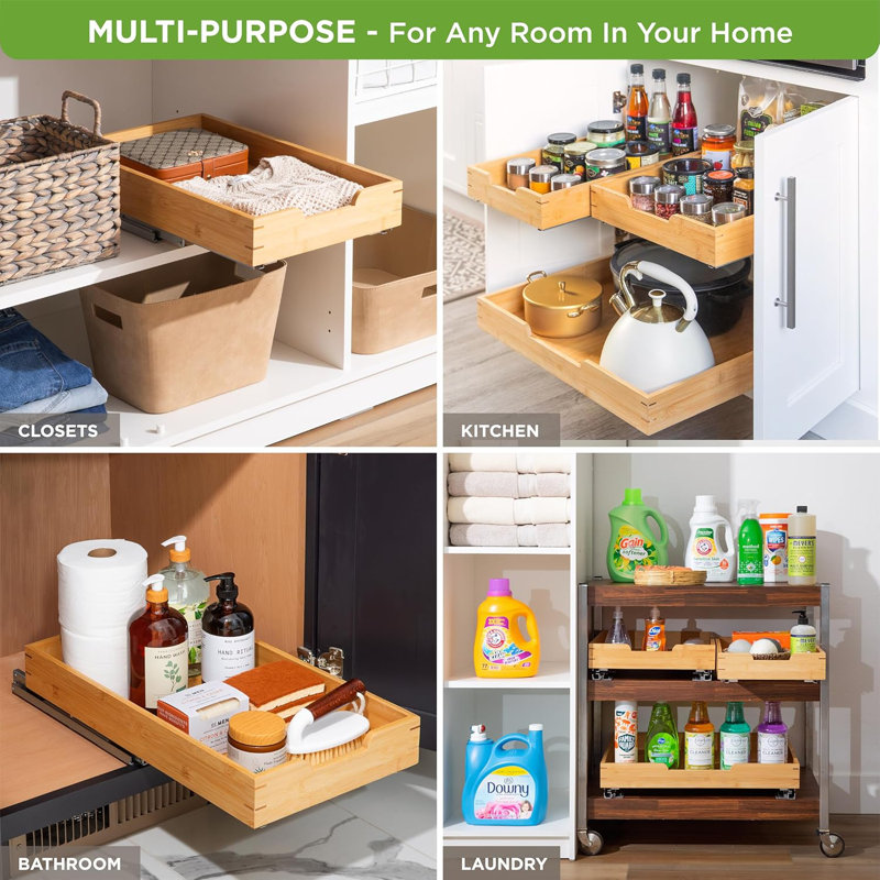 Organisateur de bureau en bambou avec rails coulissants en métal épais, H 4 po x l 11 po x P 20 po