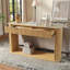 Console cannelée avec plateau en faux travertin, table de canapé d'entrée de 63 po avec garniture or rose, 2 tiroirs et tablette ouverte, table d'appoint de couloir moderne pour le salon