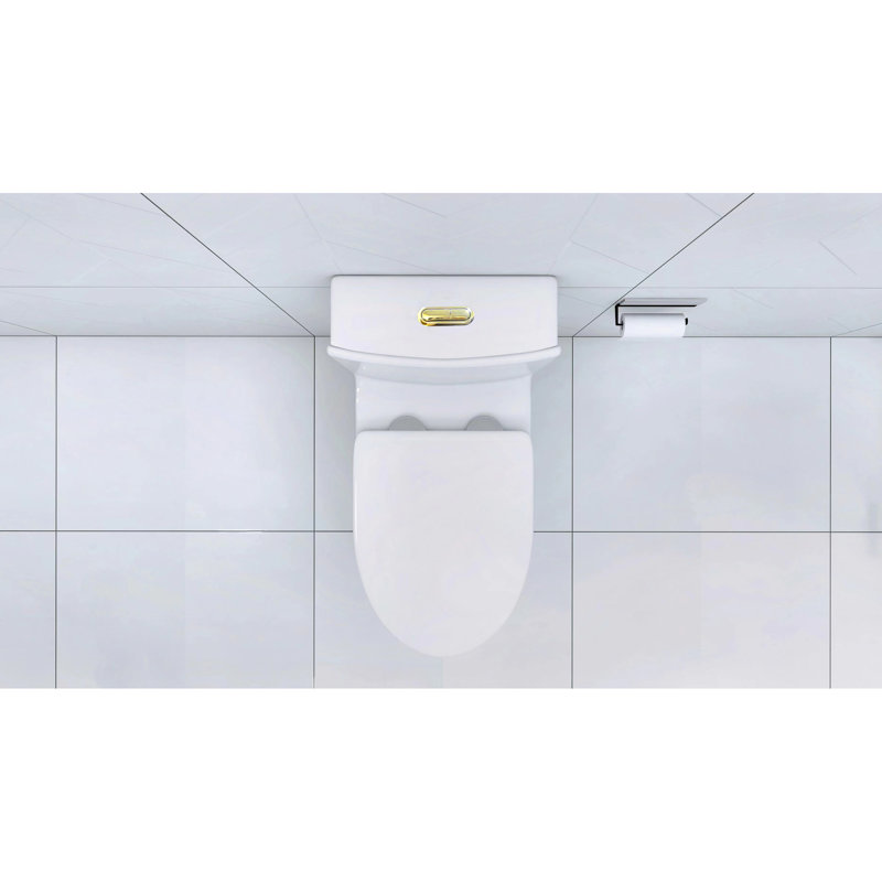 Modern Bathroom Toilet With Golden Button And Efficient Flush System Elongated Advanced Flushing Soft-Close Feature, White