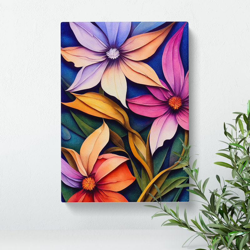 Colourful Flowers No.2 - Print, Wrapped Canvas, 50cm H x 35cm W x 3cm D, No Matte