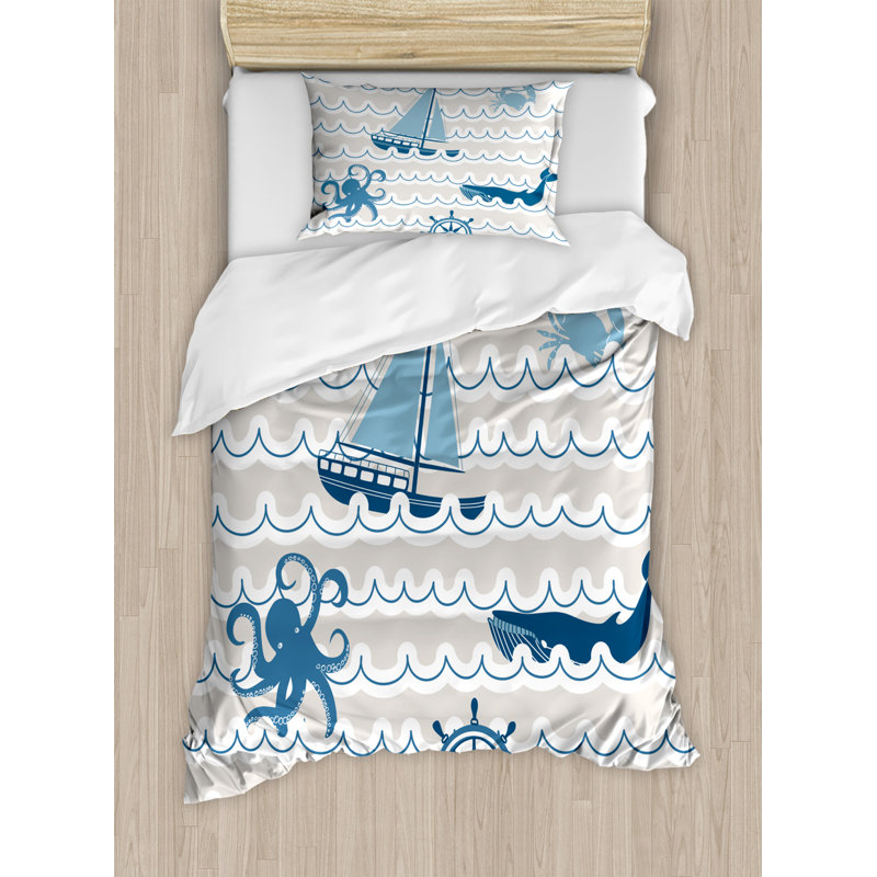 Coastal Polyester Duvet Cover, Twin Duvet Cover + 1 Pillow Sham, Guitar on Brick Wall