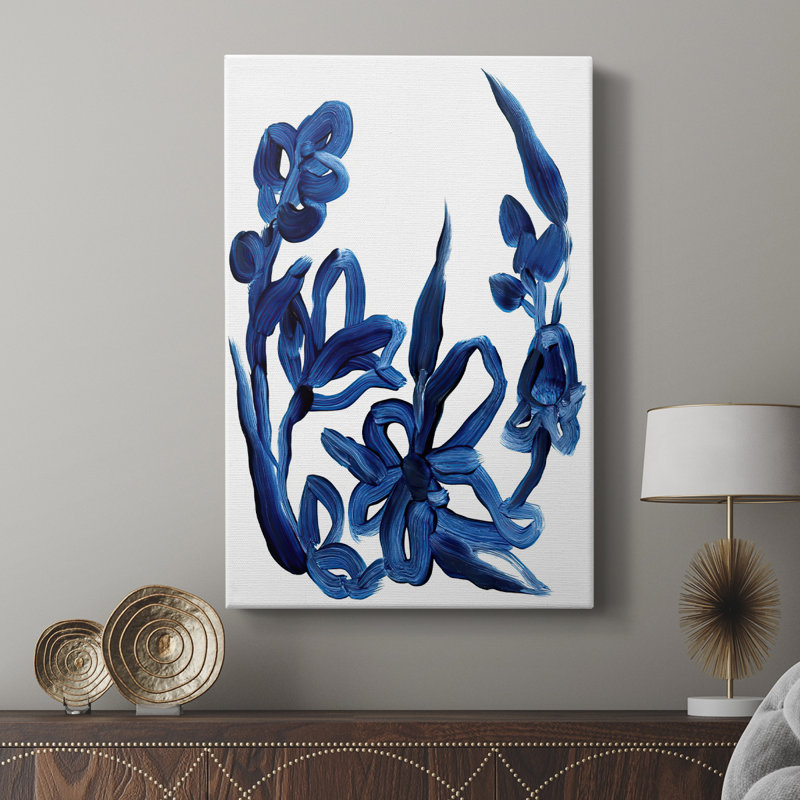 Indigo Brush Blooms II - galerie sur mesure Cavas, H 48 po x l 32 po