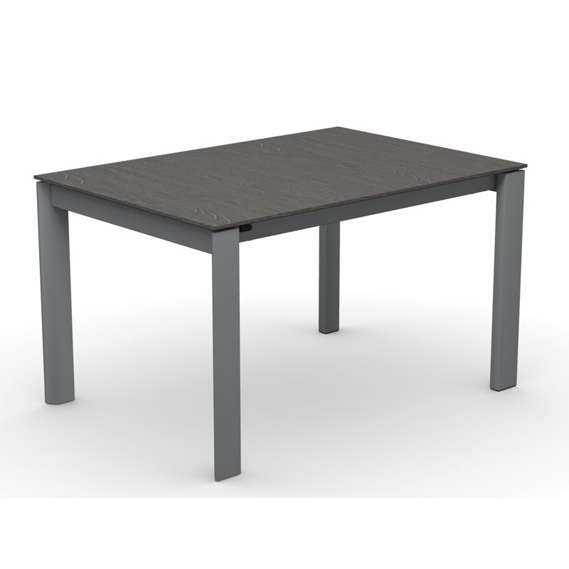 Eminence Extendable Solid Wood Dining Table, Matte Optic White, 35.5" W x 51.25" L, Beton Gray Melamine