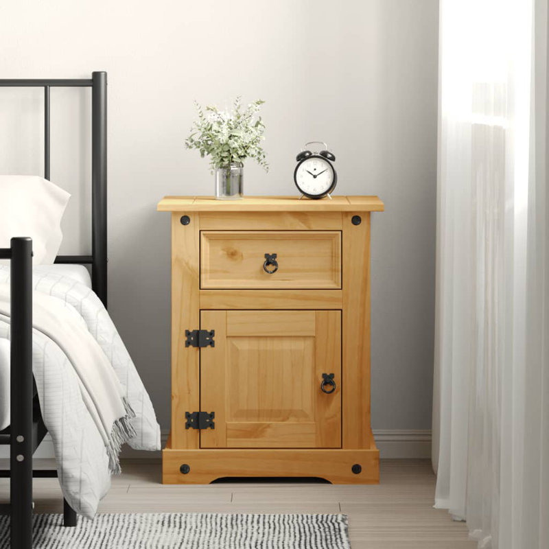 Armoire de chevet avec 1 tiroir et 1 porte Dale vidaXL, en bois de pin massif, 20,9 po x 15,4 po x 26 po, Blanc / Brun