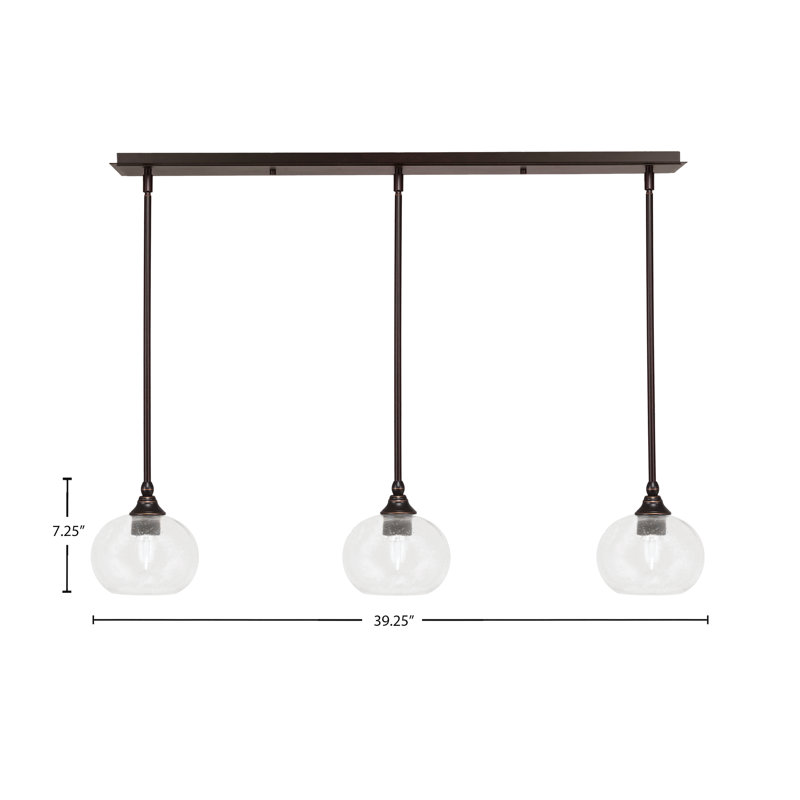 Luminaire suspendu linéaire 3 lumières, H 7,25 po x l 39,25 po x P 7 po, Transparent, Bronze huilé