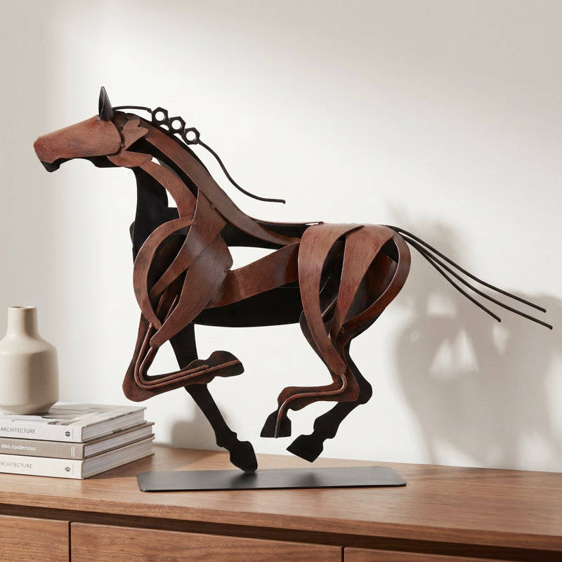 Handmade Metal Horse Statue Sculpture Décor For Horse Lovers Gifts, Brown