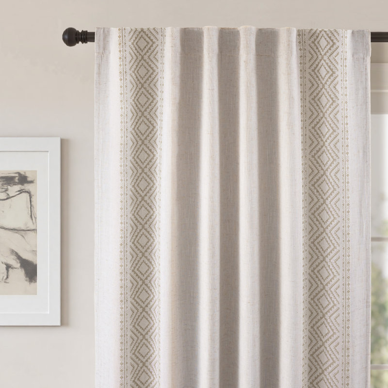 Ensemble de rideaux occultants Boho Linen, L 52 po x L 84 po, Garniture géométrique beige