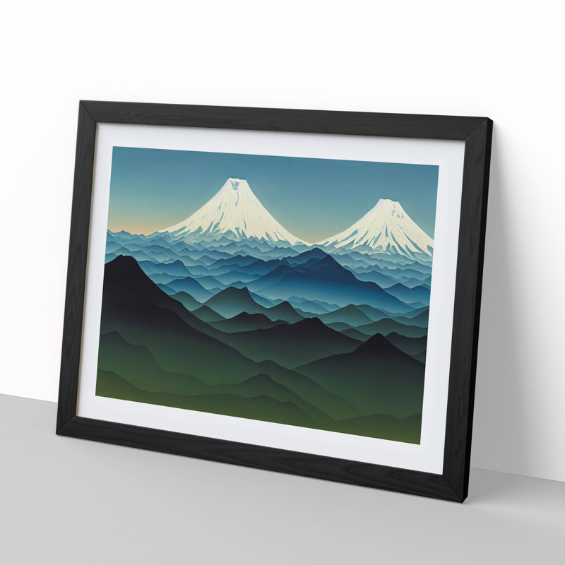 Enticing Japanese Mountains - Single Picture Frame Print, 46cm H x 64cm W x 2cm D, Black 