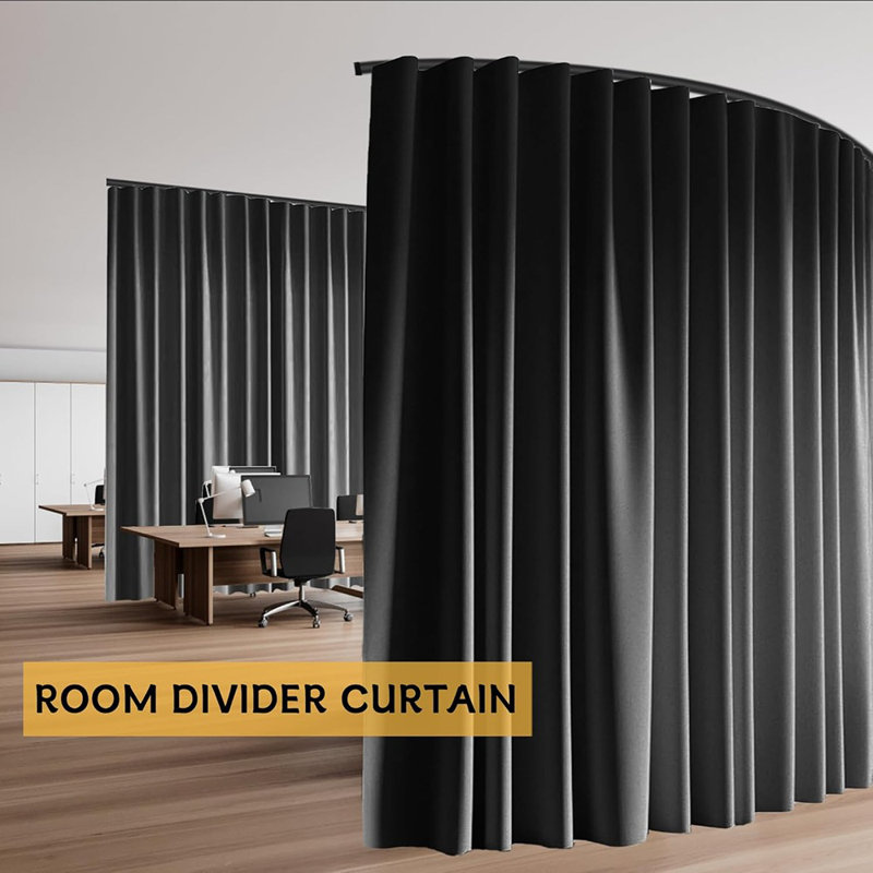 Room Divider Curtain With Ceiling Curtain Track Set Blackout Privacy Thermal Insulated Noise Reduced Track System,15 Ft W X 9 Ft H, Black, 1 Panel
