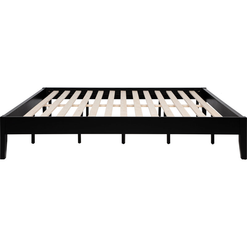 Structure de lit très grand noir, design polyvalent, bois franc asiatique, profil bas, lit plateforme de choix pour la chambre à coucher, base en contreplaqué, style universel