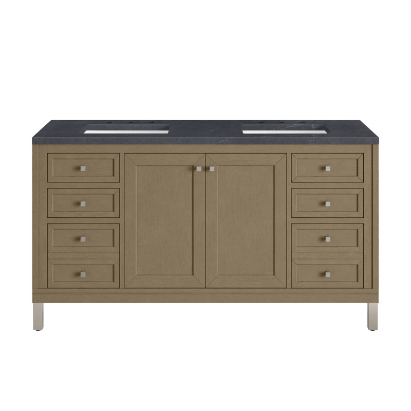 Chicago 60'' W Double Vanity, Charcoal Soapstone, 8" Widespread, Walnut Whisper