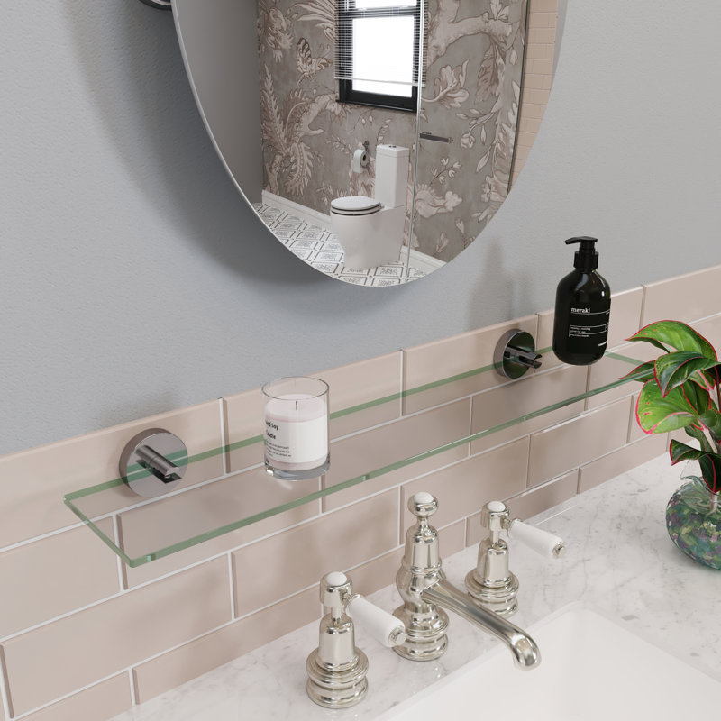 Pendle Wall Mounted Glass Shelf with Chrome Flexi-Fix Brackets 61.8cm