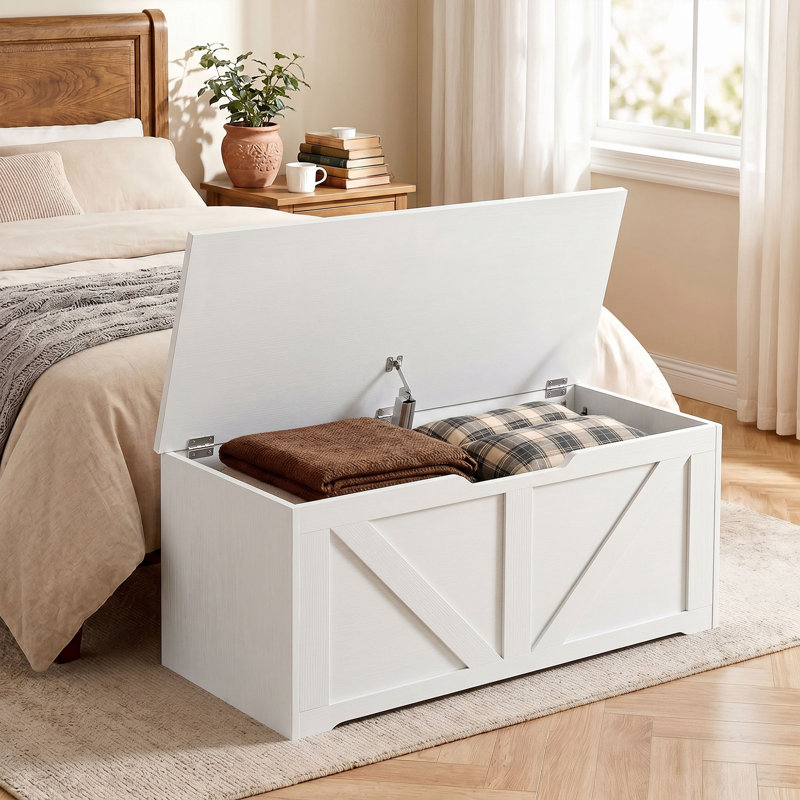 Coffre de rangement pour le salon, banc de rangement, l 31,5 po, blanc