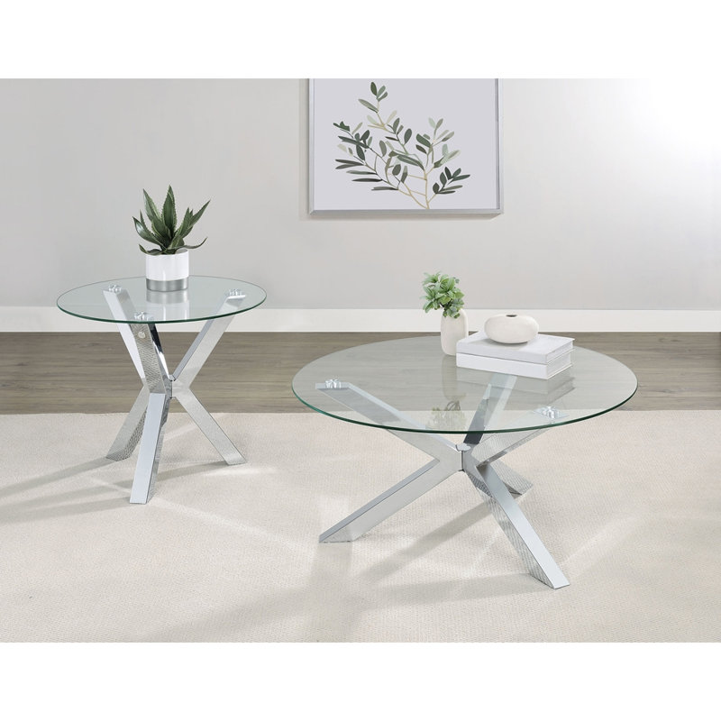 Table basse chromée en verre trempé