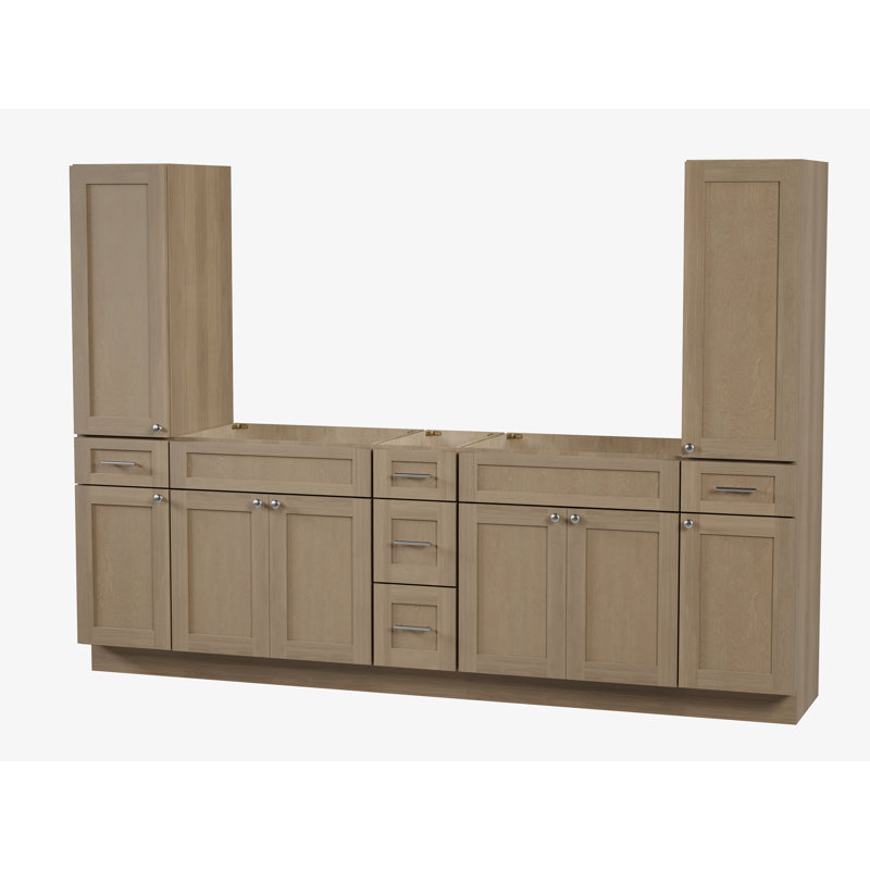 Ensemble de meuble-lavabo double 102 po avec armoire en lin Disar, Chêne naturel